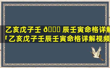 乙亥戊子壬 💐 辰壬寅命格详解「乙亥戊子壬辰壬寅命格详解视频」